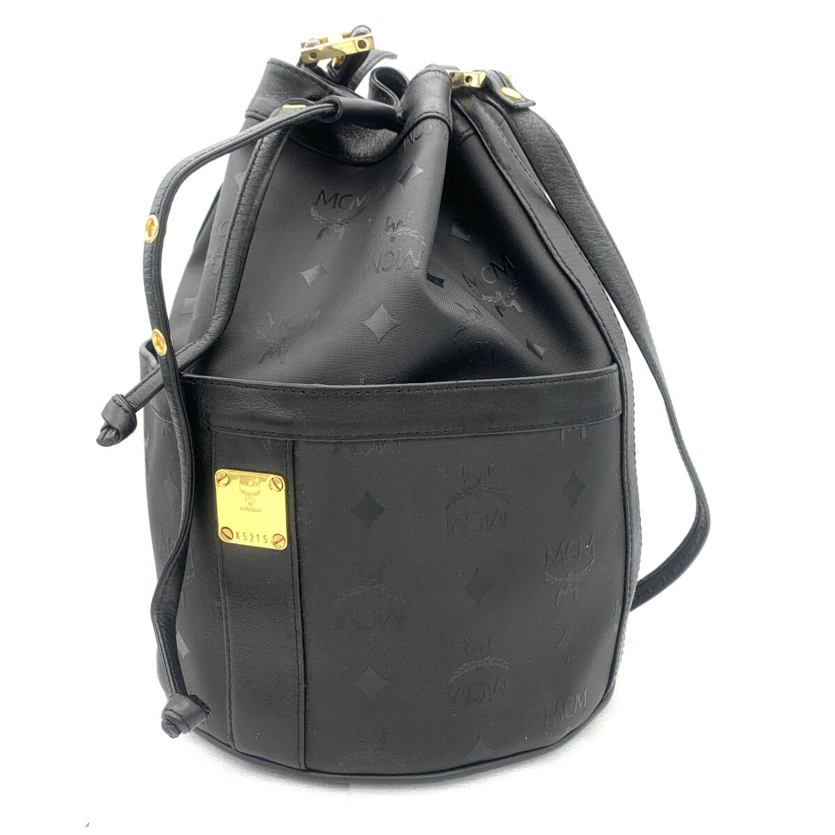 AY3589■MCM エムシーエム 巾着型ショルダーバッグ 黒 ブラック レディース 内部生地劣化 現状品 売り切り 1円スタート 