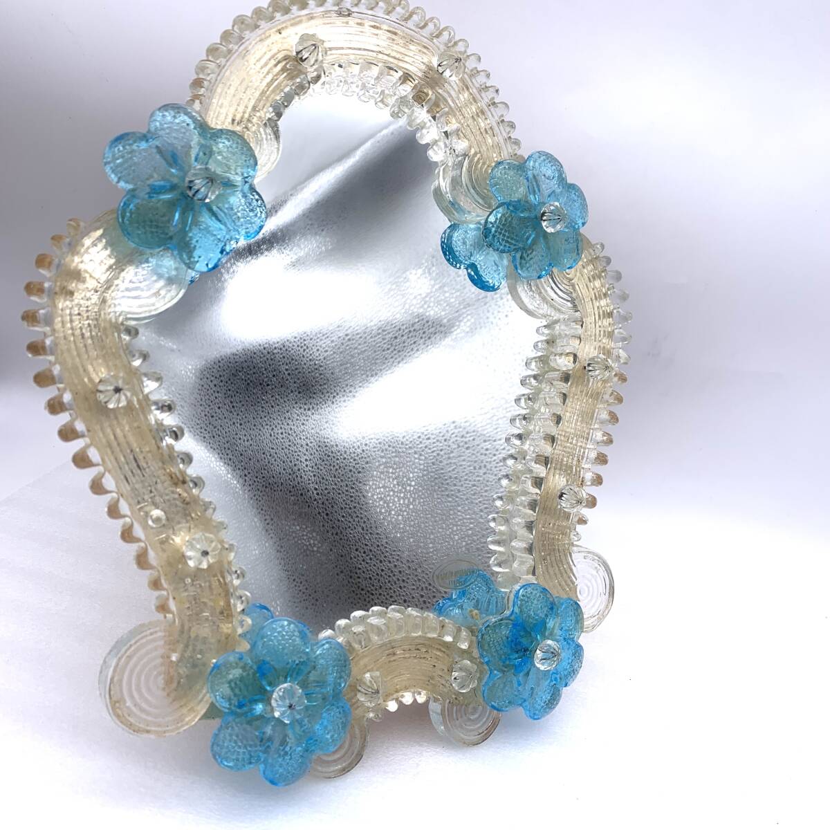 TY3150■ムラーノガラス ベネチアンガラス 卓上ミラー 伝統工芸 壁掛け イタリア製 インテリア 売り切り 現状品 1円スタート