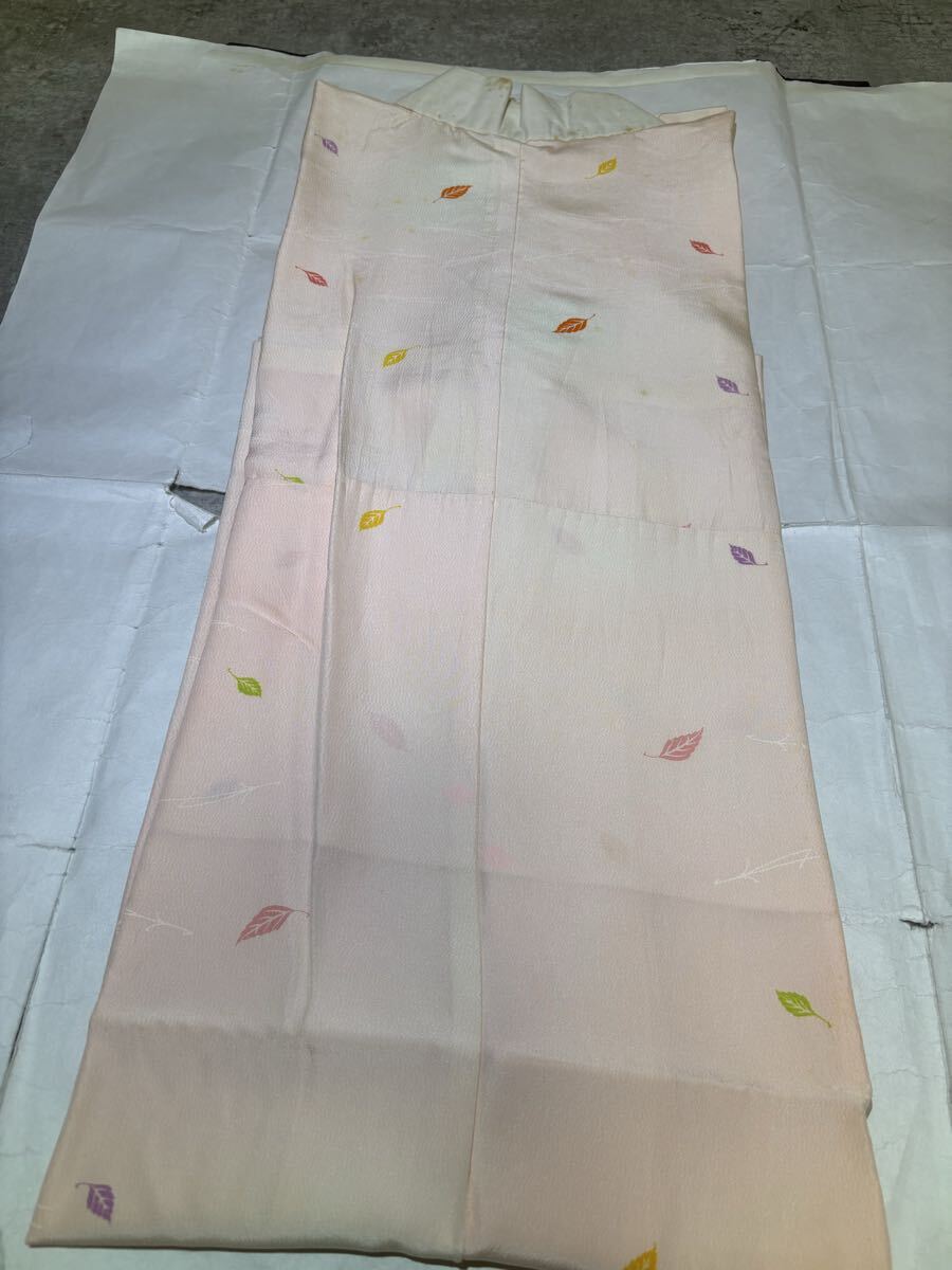 長襦袢　正絹　暈　葉柄　ピンク　着物　和服　和装　リメイク　染め替え　ハンドメイド　生地　衣装　百貨店　高級