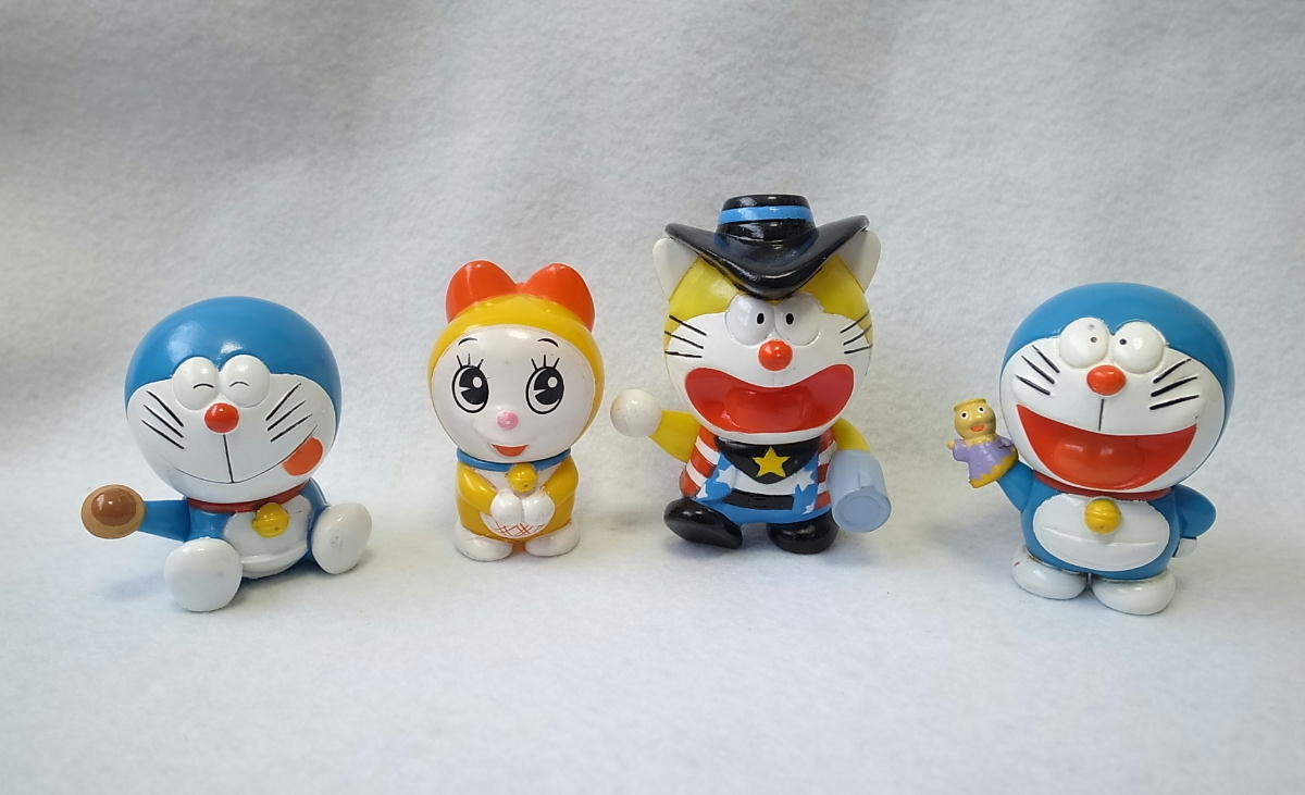 【バンダイ 食玩】4個セット ドラえもんくらぶ 1996 ドラミ ドラ・ザ・キッド ソフビ人形 フィギュア 藤子・F・不二雄 全高約5.7～7.5cm