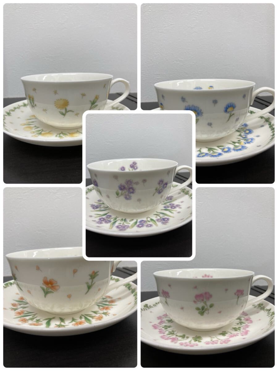 1円スタート 中古 未使用品 HOYA CRYSTL CORPORATION ティーカップ ソーサー カップ 花柄 コーヒーカップ 5個セット 0417T11 食器