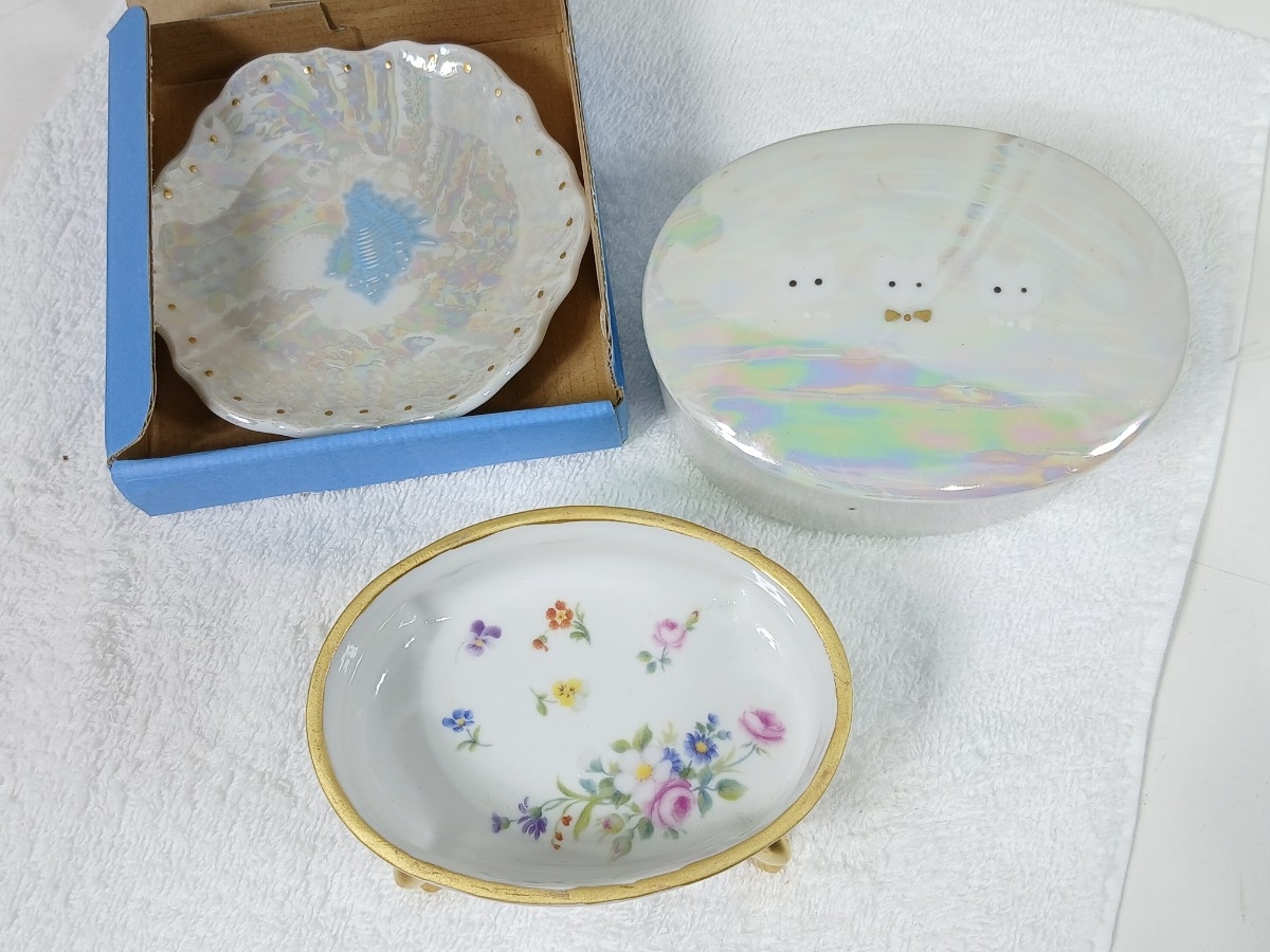 #2171 小物入れ トレイ オーロラ 金彩 猫脚 ３点セット/和歌山県にて引き取り大歓迎