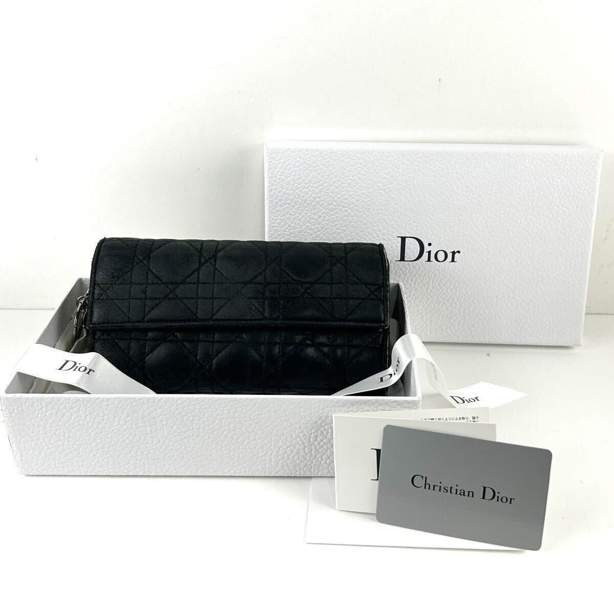 【STK5501】Christian Dior クリスチャンディオール 財布 長財布 カナージュ キャンバス ブラック レザー シルバー金具 ウォレット 袋 箱付
