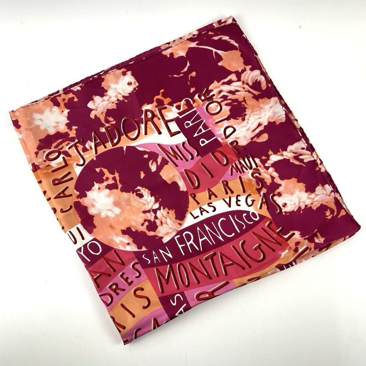 【TTH034】Christian Dior クリスチャンディオール スカーフ ストール シルク100% ピンク系 マルチカラー 小物 ファッション レディース