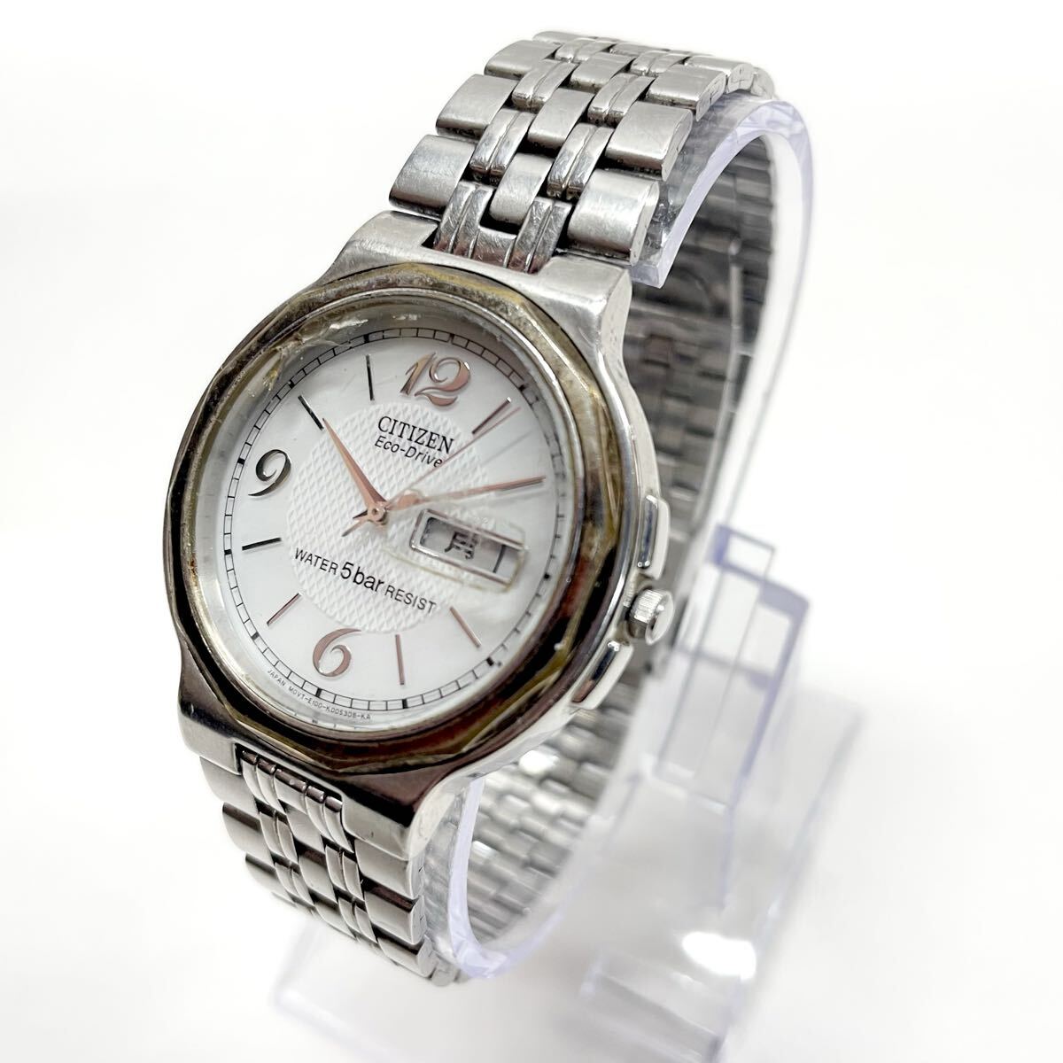 【SO145】稼動品 CITIZEN シチズン 腕時計 Eco-Drive E100-K003334 電波ソーラー シルバー系 ホワイト文字盤 エコドライブ アナログ 3針