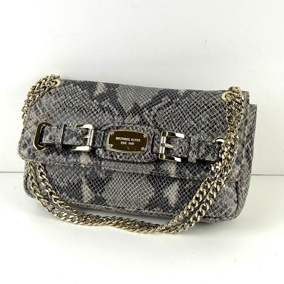 【STK5505】MICHAEL KORS マイケルコース バッグ ハンドバッグ ショルダーバッグ チェーン パイソン 蛇柄 ゴールド金具 肩掛け レディース