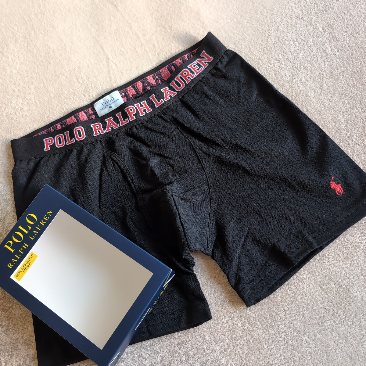 希少[新品未使用]POLO★ラルフローレン★ボクサーパンツ　ボクサーブリーフ　メッシュ素材　ブラック　M アンダーウェア