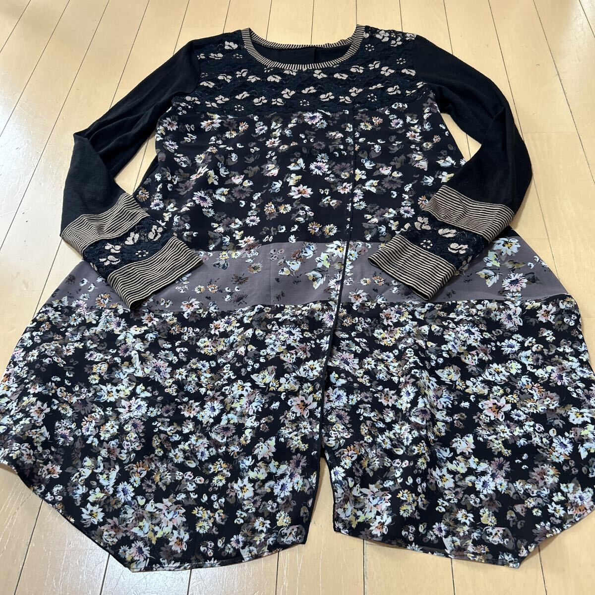 美品 異素材チュニック 花柄レース 40 インポートロッサ