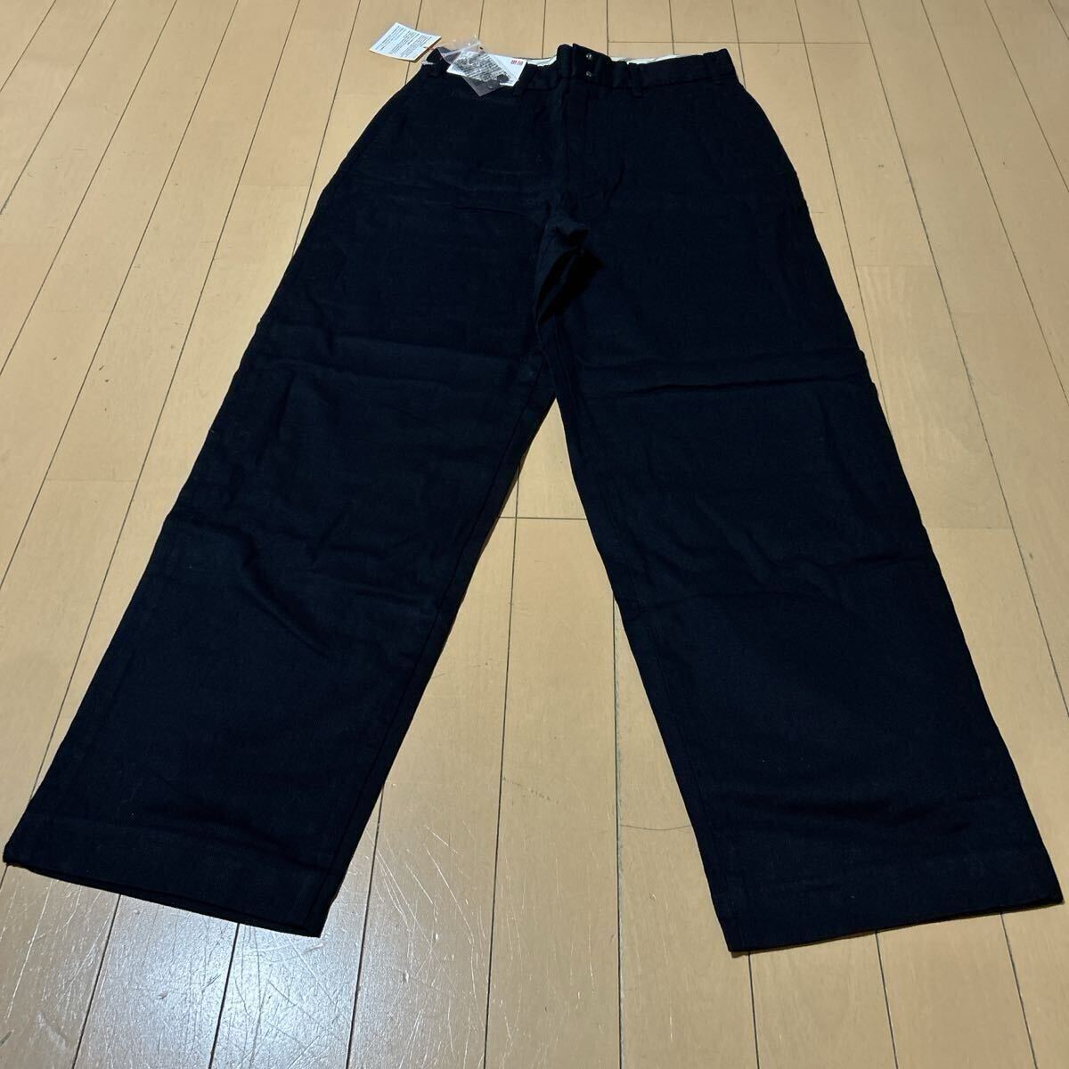 新品未使用ユニクロUNIQLOイネスドラフレサンジュチノワイドパンツネイビーウエスト64