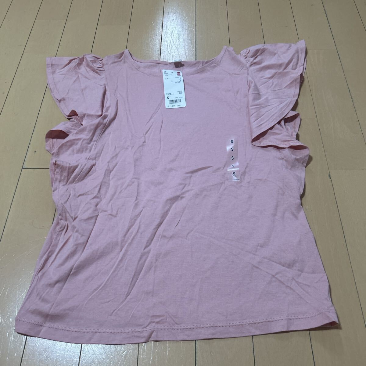 新品未使用ユニクロUNIQLOフリルスリーブTレディースSピンク