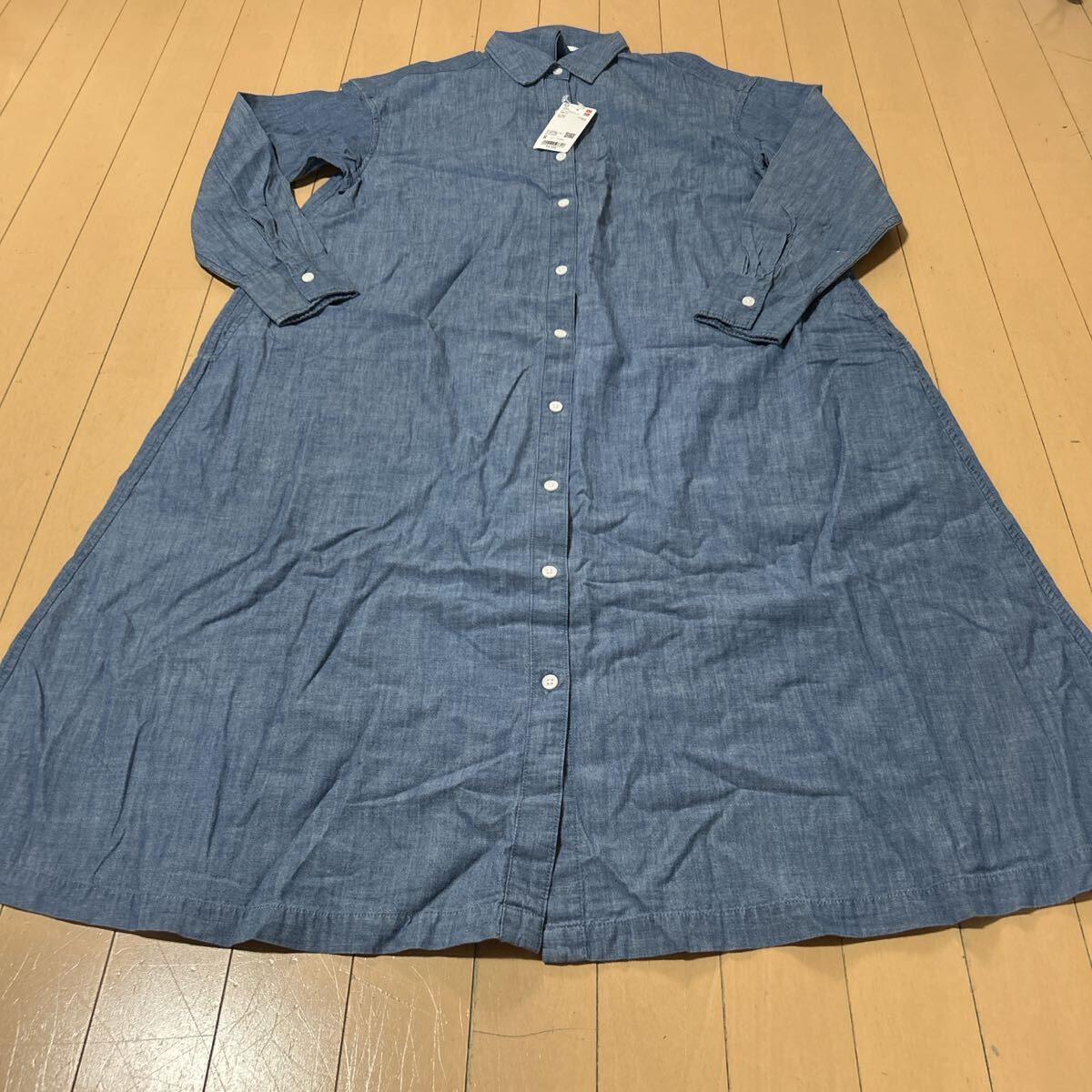 新品未使用ユニクロUNIQLOコットンAラインロングシャツワンピースS
