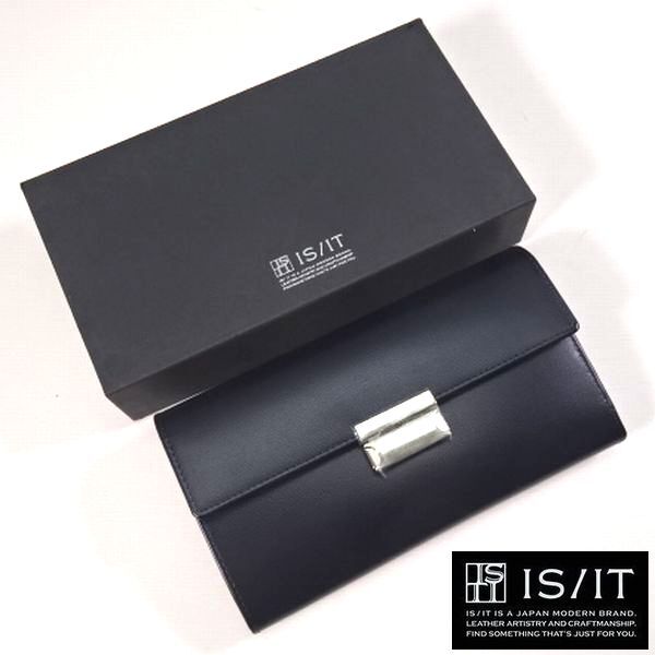 ◎新品 IS/IT イズイット 定価27500円 大容量 本革レザー 長財布 小銭 札 カード入れ 紺 ギャルソン メンズ 男性 紳士用 IKETEI イケテイ
