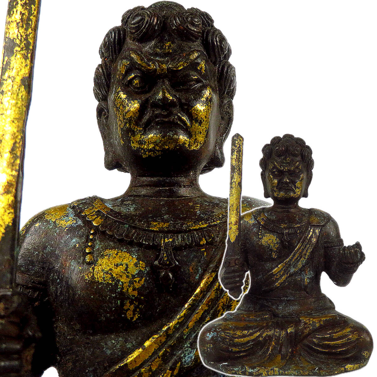 【SAKURAYA】仏教美術【銅製 鍍金 不動明王坐像】細密彫刻 唐物 佛像 仏像 寺院 仏閣 骨董品 古美術品 旧家整理品 高さ14.5cm