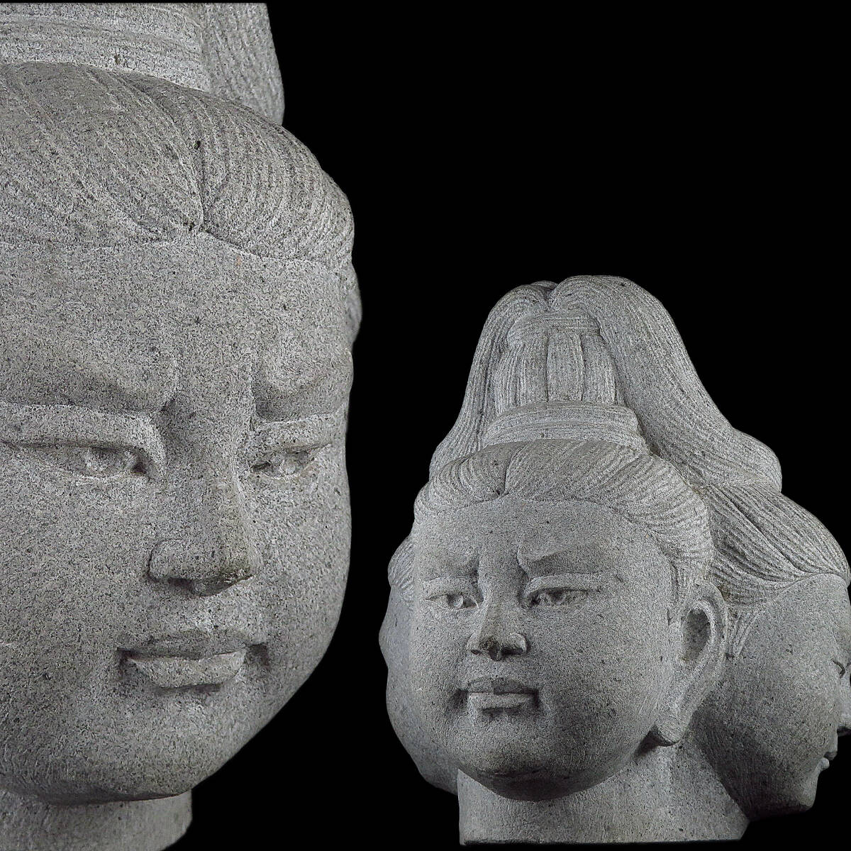 【SAKURAYA】【石製 阿修羅像 仏頭/石仏彫刻家 國廣秀峯】国宝 興福寺 三面六臂 作家 細密彫刻 骨董品 古美術品 置物 オブジェ 高さ27cm