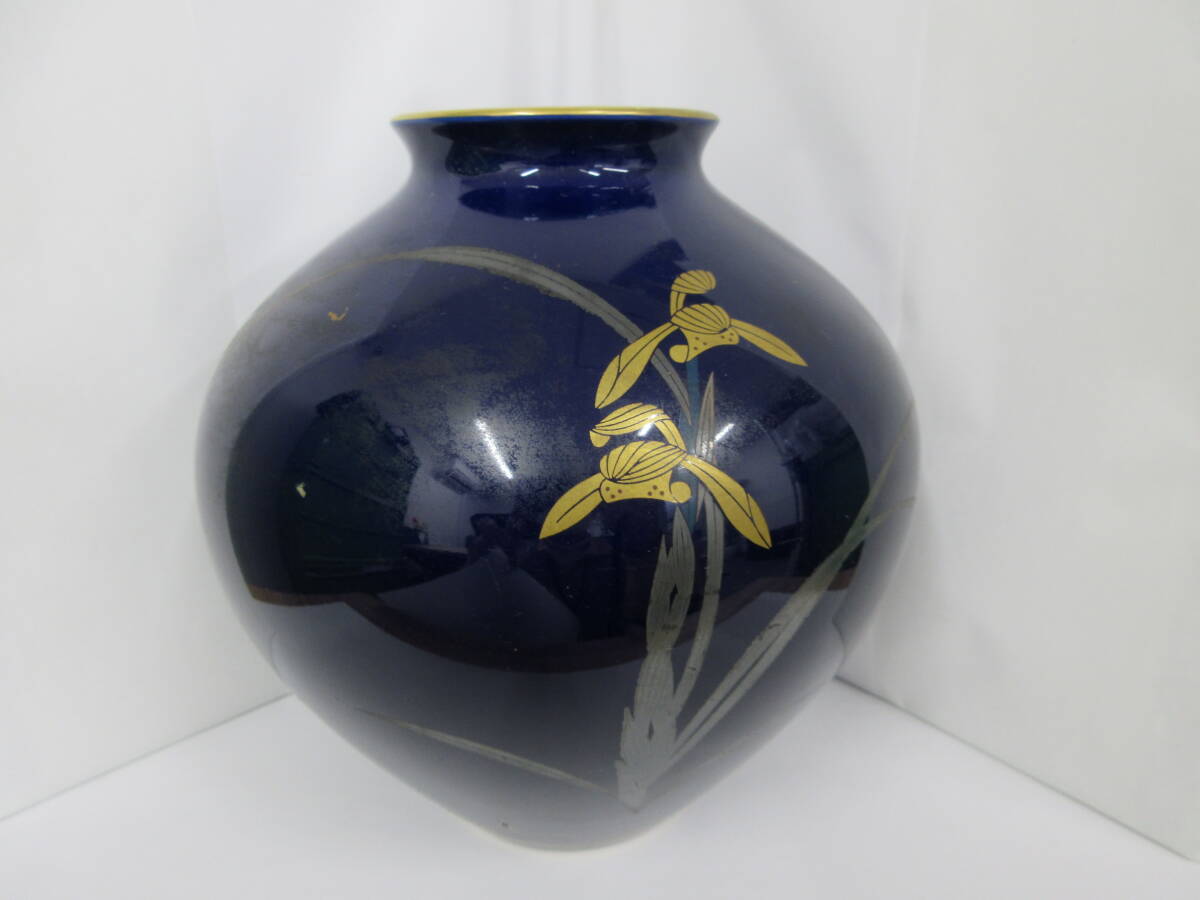 ☆香蘭社 瑠璃色 金彩 花瓶 花器 花入れ 箱無し 中古☆