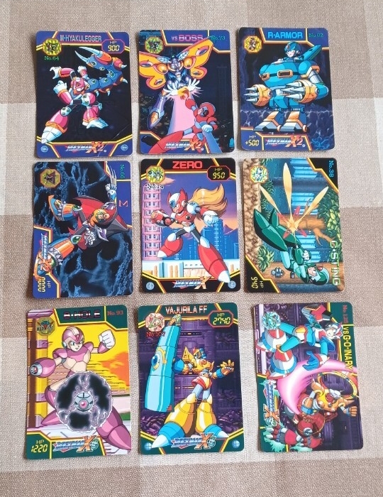ロックマンカードXメガミッション、X11993年製、X21994、1995年製、X31995年製ノーマルカードとX2のキラカード1994年製。