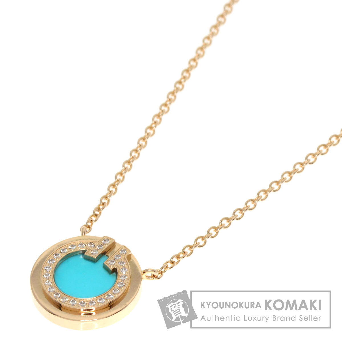 TIFFANY&Co. ティファニー T TWO ターコイズ ダイヤモンド ネックレス K18ピンクゴールド レディース 中古
