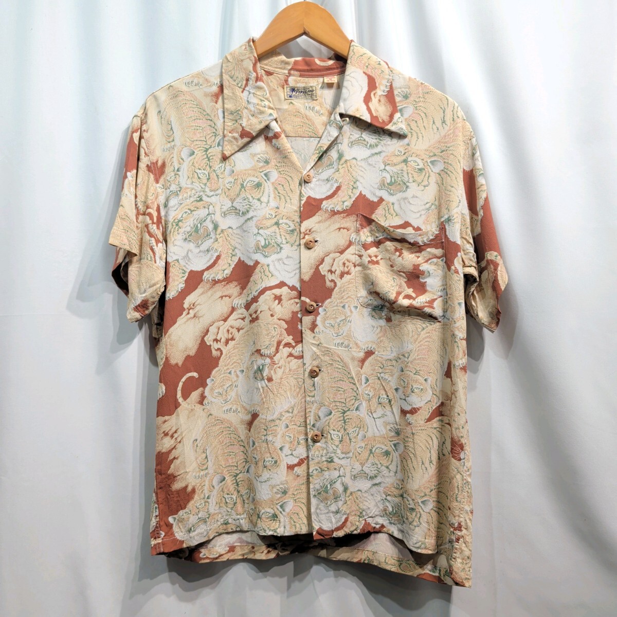 良品 東洋 Fire Land SUN SURF サンサーフ M32929 百虎 アロハシャツ M メンズ 半袖シャツ レーヨン ちりめん ハワイアンシャツ 和柄 M品番