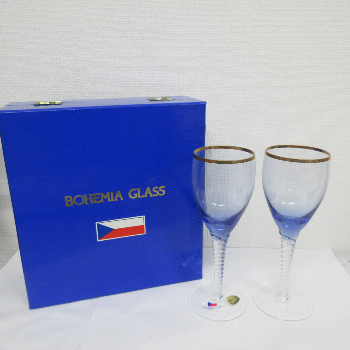 ● 保管品 BOHEMIA GLASS ボヘミアグラス ボヘミア ワイングラス ペア 箱入り 激安1円スタート
