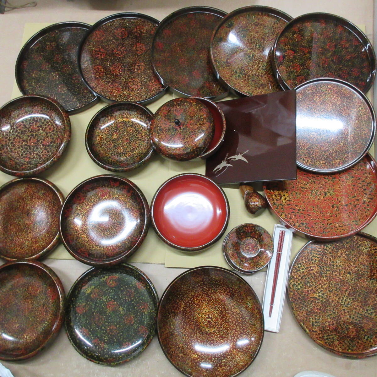 ● 長期保管品 津軽塗 漆器 漆 盆 箸 菓子受け 等 日本 伝統 工芸品 和 まとめ 激安1円スタート