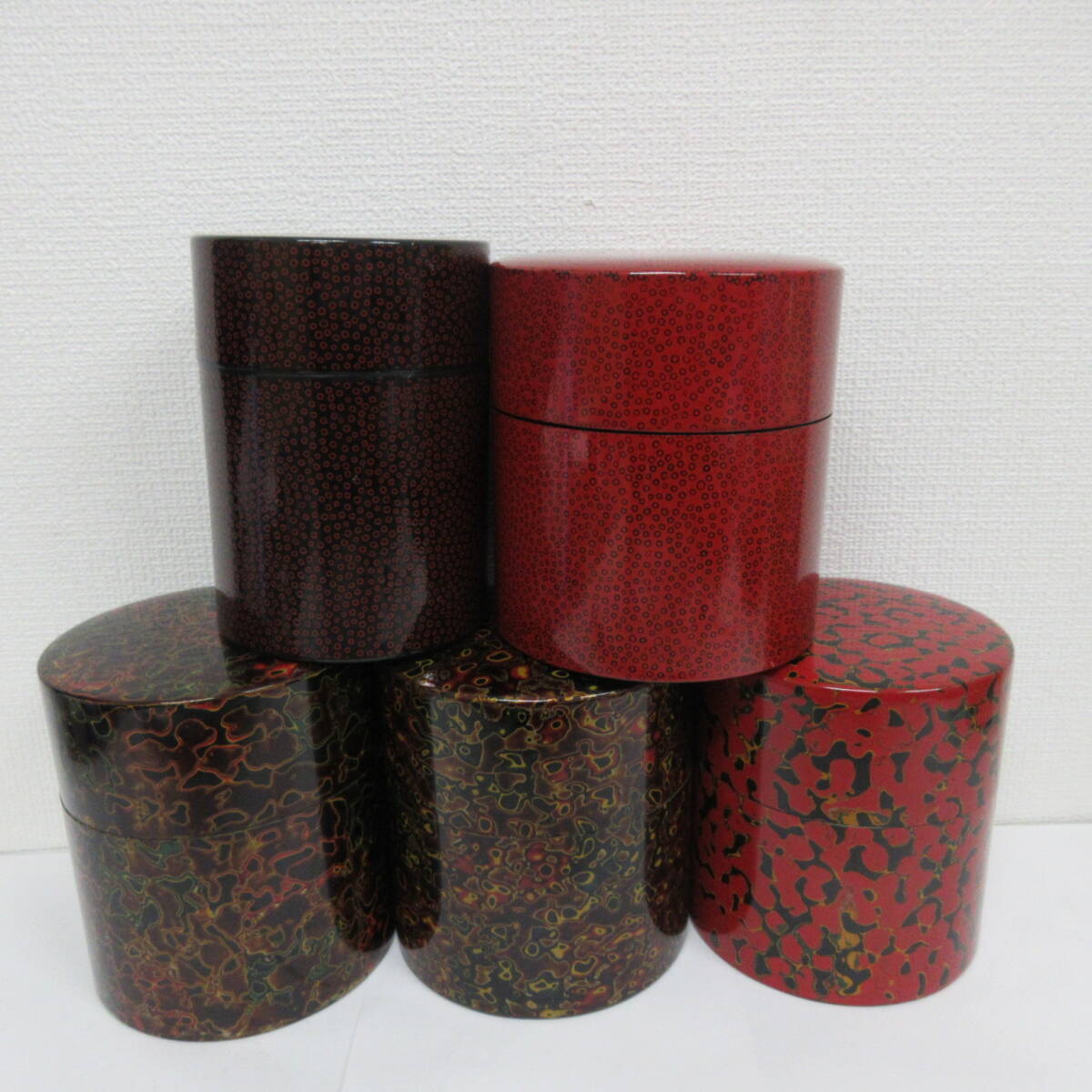 ● 津軽塗 七々子塗 漆器 漆 茶筒 茶道具 日本 伝統 工芸品 和 まとめ 激安1円スタート