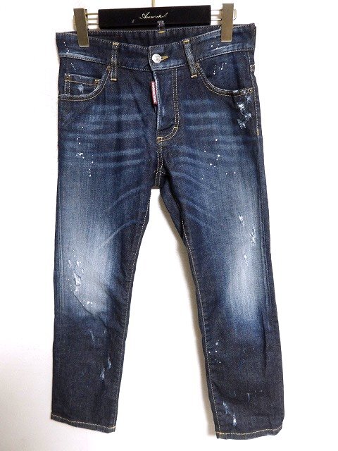 N9898:DSQUARED2(ディースクエアード)ダメージ加工デニムパンツ/濃青/34:6