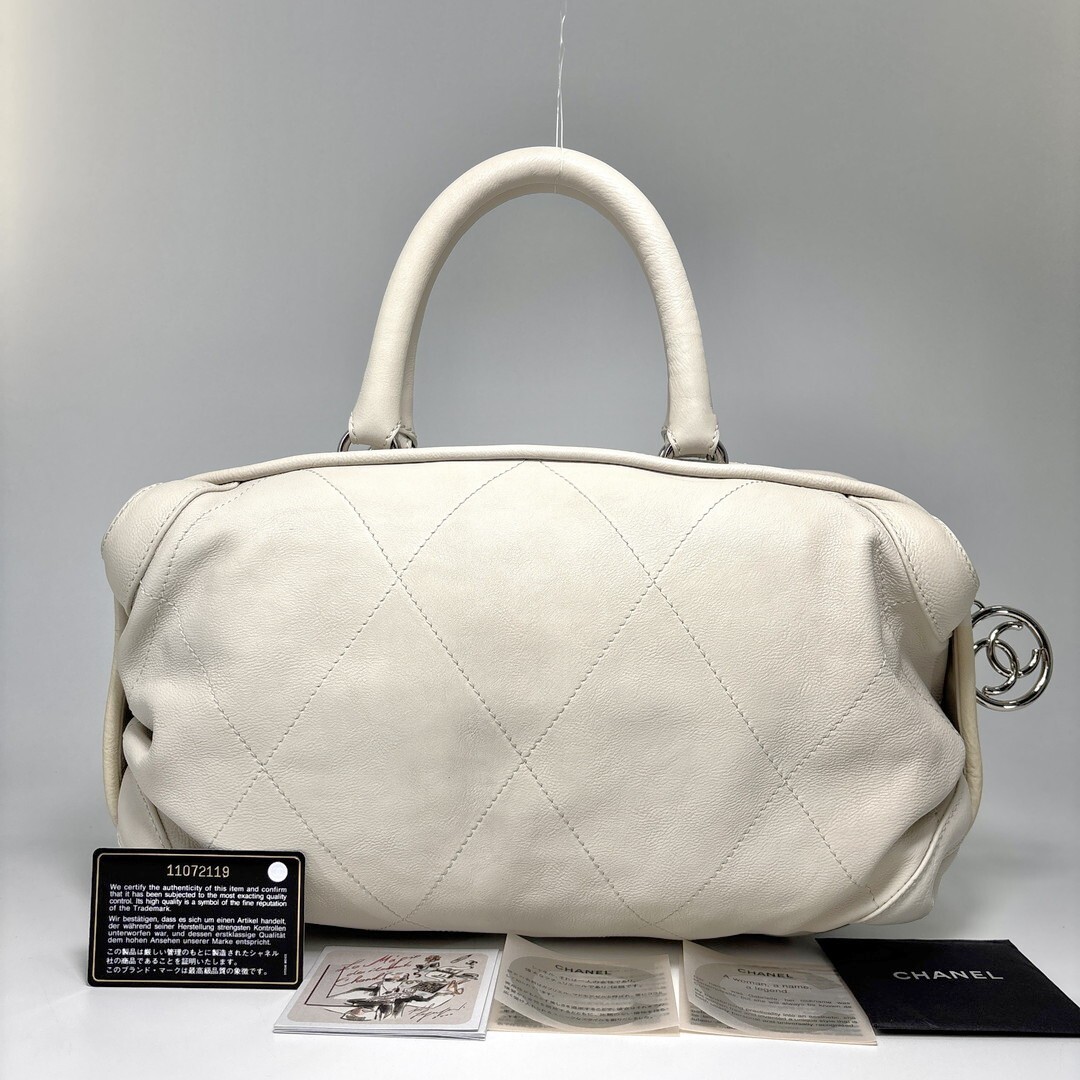 1円 未使用 CHANEL シャネル ワイルドステッチ ミニボストン レディース ハンドバッグ ボストンバッグ レザー ホワイト カードシール有