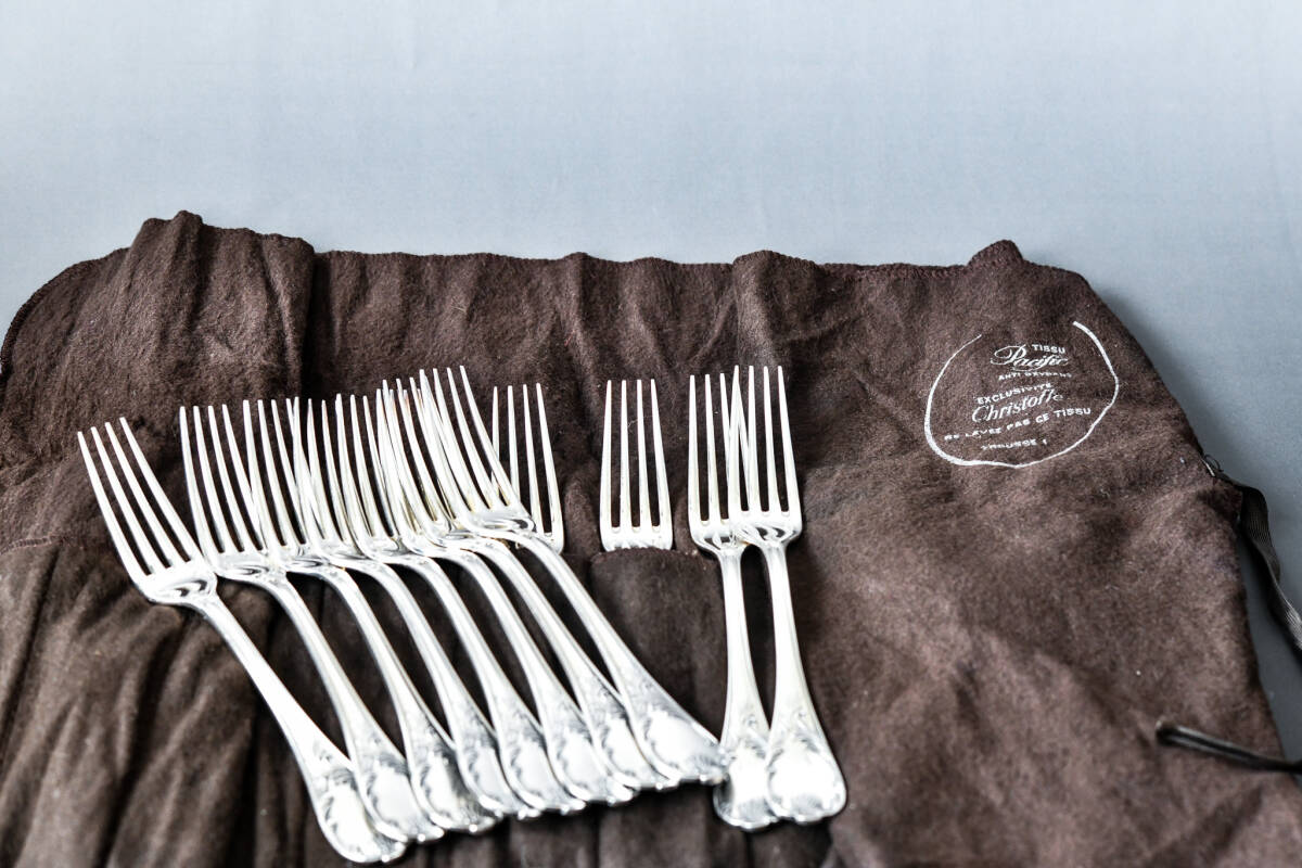 ★在庫限り 『クリストフル マルリー テーブルフォーク 20.5cm 12本 純正クロス付』銀食器 Christofle Marly pattern table forks 20.5 cm