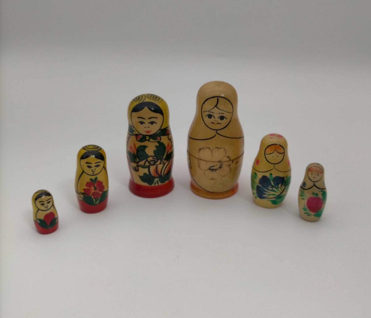 マトリョーシカ 6体セット 当時物 ロシア 民芸品 木彫り 人形 置物 UF900