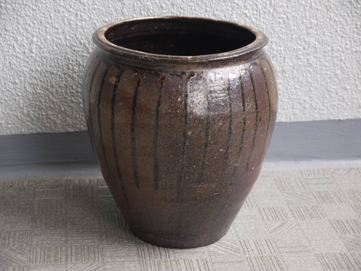 幕末～明治期　丹波焼　古丹波流釉水屋甕　傘立て　メダカ壷