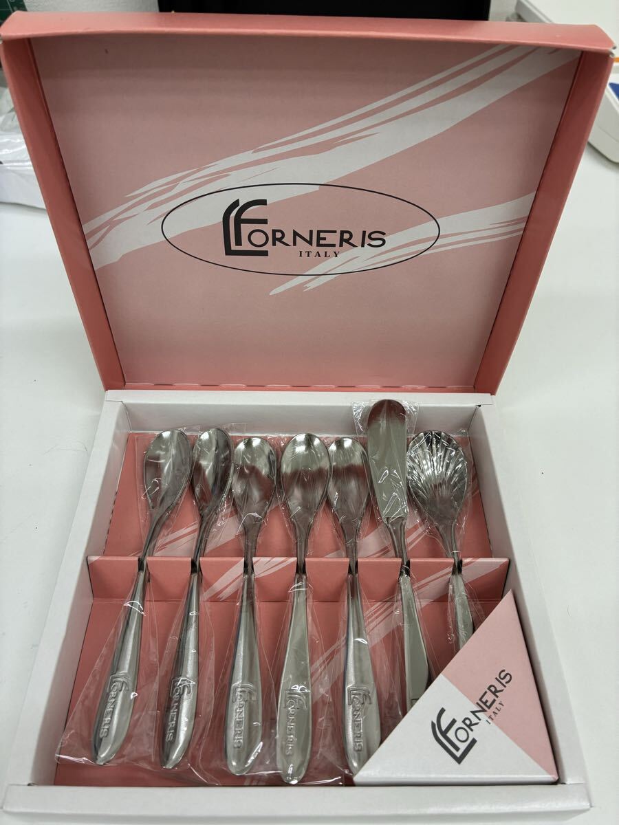 1221【未使用】ルチアーノ・フォルネリス カトラリー 7点セット スプーン バターナイフ シュガースプーン Luciano Forneris 箱入り 