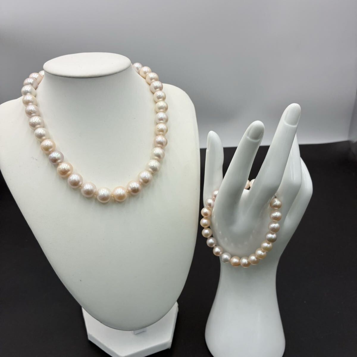 1円スタート 南洋 白蝶 パール ネックレス ブレスレット 2点まとめ マルチ 留め具silver Pearl 8.5-11.4㎜ 総重量約38.2g テリ◯ AF040216