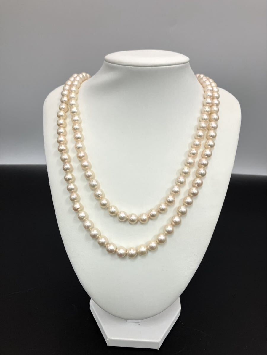 1円スタート アコヤ パール 本真珠 ロング ネックレス 留め具 silver Pearl 6.7mm-7.4mm 総重量約102.5g 約60㎝ テリ良し あこや AY040210