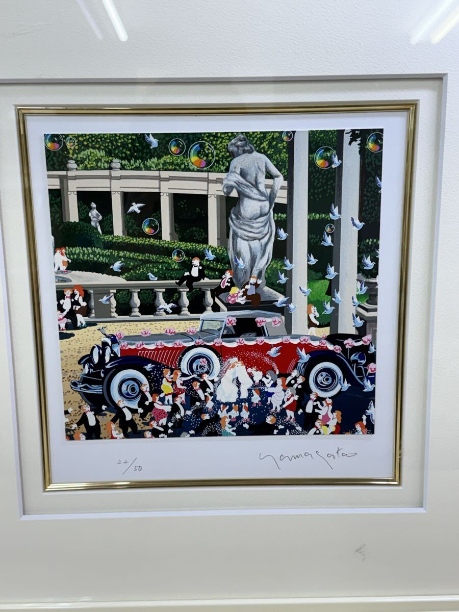 真作 ヒロ ヤマガタ HIRO YAMAGATA ガーデンウェデング リトグラフ 絵画 22/50