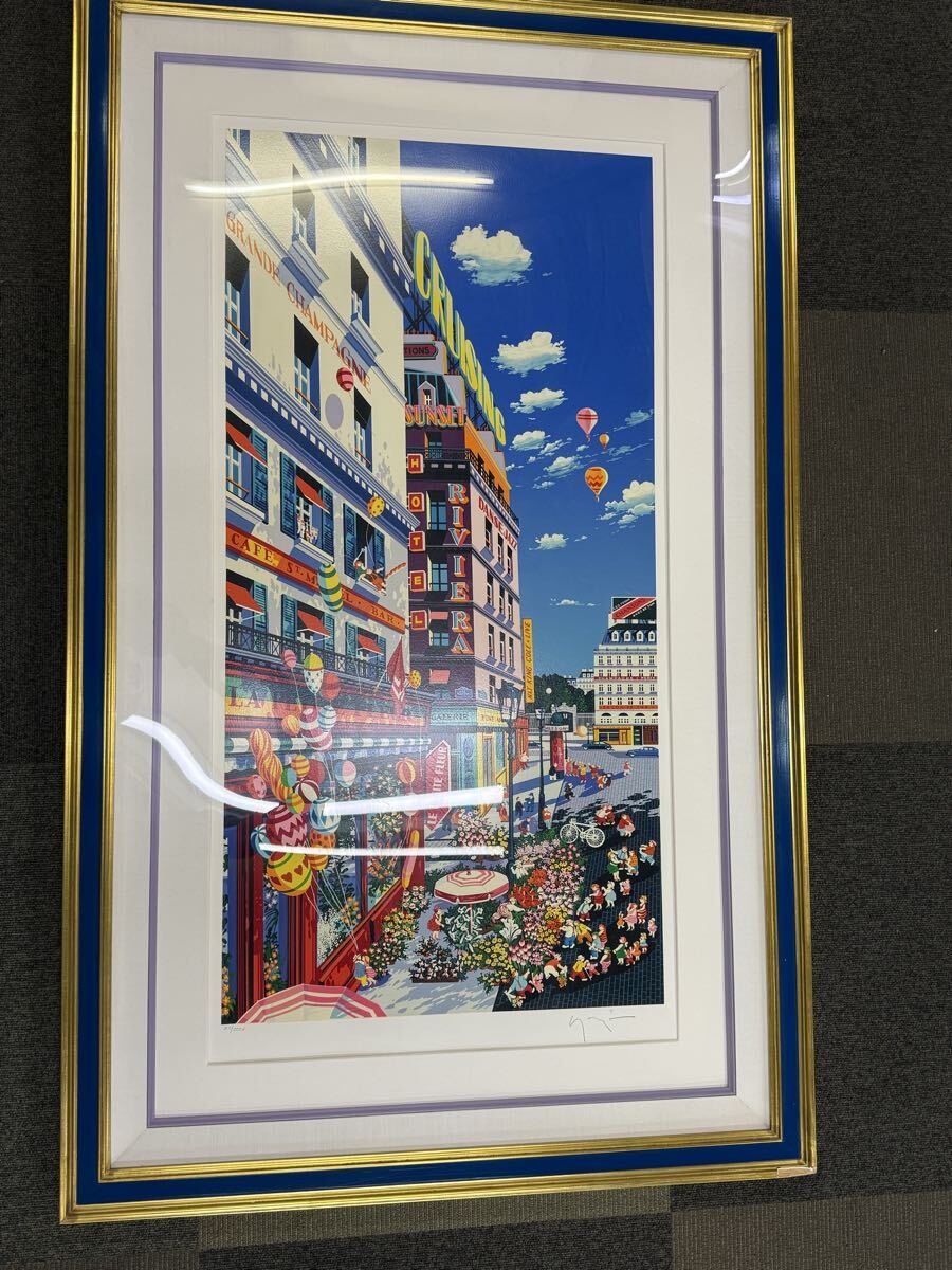 真作 ヒロヤマガタ 山形博導 リトグラフ 小さい花屋 額装 付き 直接引き取り限定 大阪府