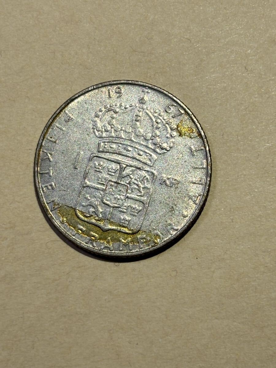 1円スタート　スウェーデン　1クローナ銀貨　1967年　古銭　ヨーロッパ　外国コイン　約6.9g 4/20終了
