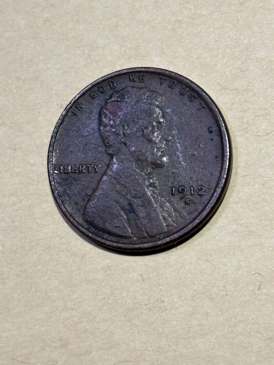 アメリカ　1セント銅貨　1912S 特年　希少　レアコイン　古銭　ウィートペニー　リンカーン　サンフランシスコミント