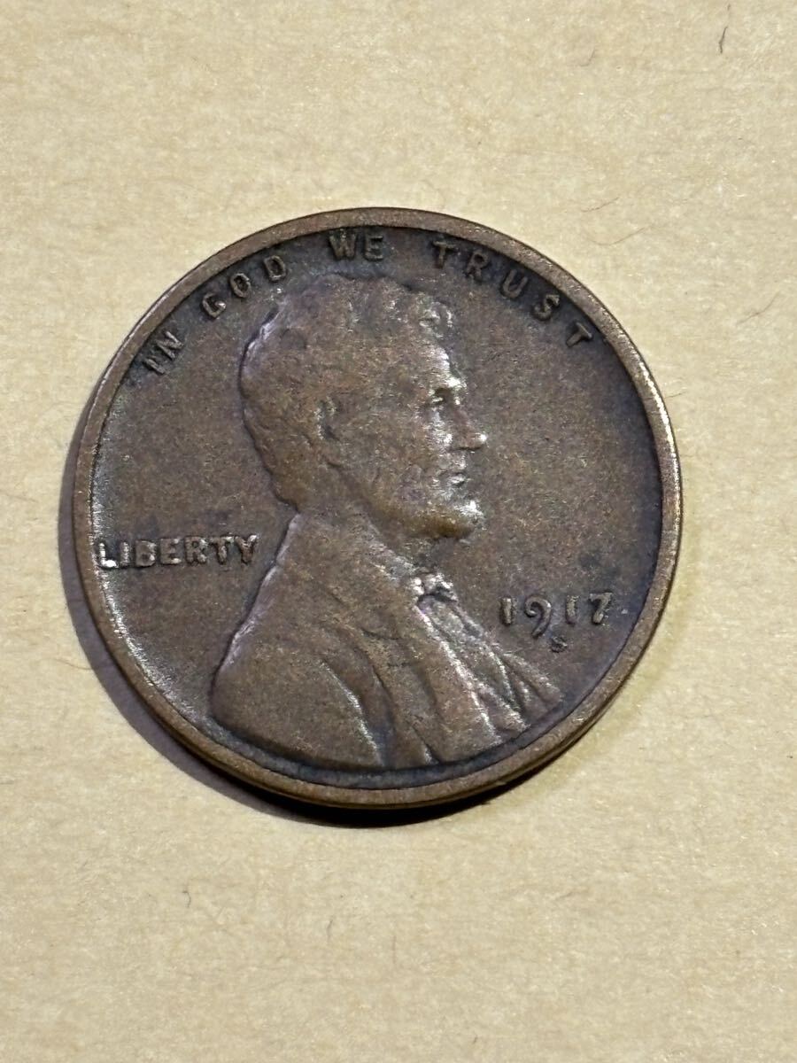 アメリカ　1セント銅貨　1917S 特年　希少　レアコイン　古銭　ウィートペニー　リンカーン　サンフランシスコミント