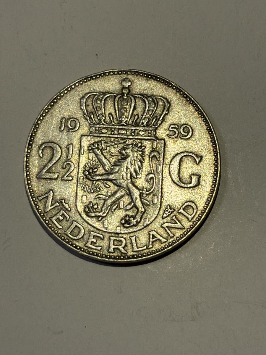 1円スタート　オランダ　2-1/2ギルダー銀貨　1959年　約14.9g 古銭　ヨーロッパ　外国コイン　4/21終了