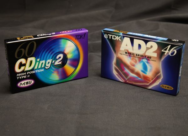 レトロポップ系当時物 未開封デッド品 ハイポジカセットテープ TDK CDing-2 60とAD2 46分 現状にて 検索→平成レトロ SONY WALKMAN メタル