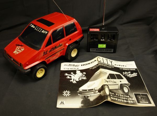 当時物 ほぼデッド 液漏れなし！マツシロ 1/12 ホンダシティ スーパーラジオトロン アイ ラブ ウイリー モトコンポ付 動作品現状にて 旧車