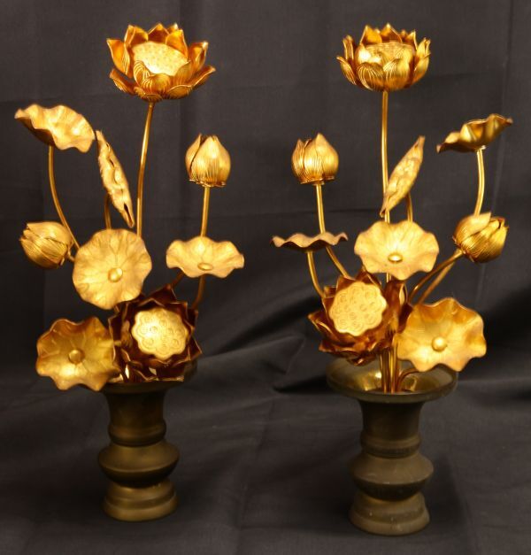 本格派 九本立常花一対 花立付き 全高29cm程度 現状にて　　　　　　　　　　　　　　　　　　 検索→仏壇 裁断 修験道 密教 陰陽道 護摩