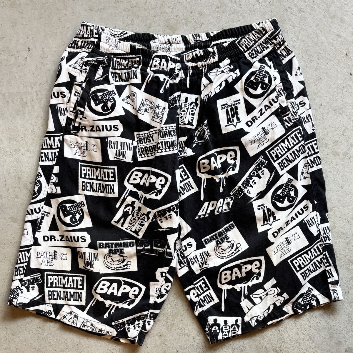 【初期】90s 00s A BATHING APE イージーショーツ ハーフパンツ 短パン メンズ L WHITE/BLACK 総柄 アベイシングエイプ VINTAGE 正規 NIGO