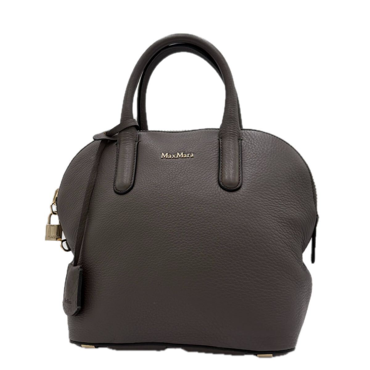 A ■ イタリア製 '高級感溢れる' Max Mara マックスマーラ 本革 LEATHER キー付き ハンドバッグ 手提げ鞄 レディース 婦人鞄 カバン グレー