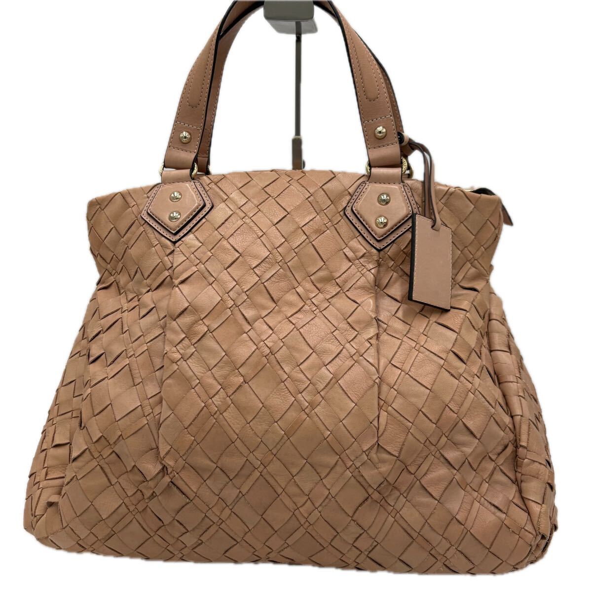 A ■ 良品 保存袋付き!! '高級感溢れる' MaxMara マックスマーラ 本革 編み込み トートバッグ 手提げ 肩掛け鞄 ハンドバッグ 婦人鞄 カバン