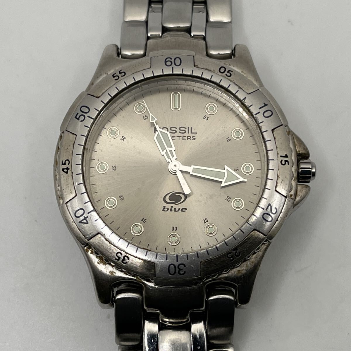FOSSIL 50 METERS blue AM-3203 STAINLESS STEEL CASE BACK 50 METERS / 165 FEET WATER RESISTANT フォッシル 3針 新品電池交換済