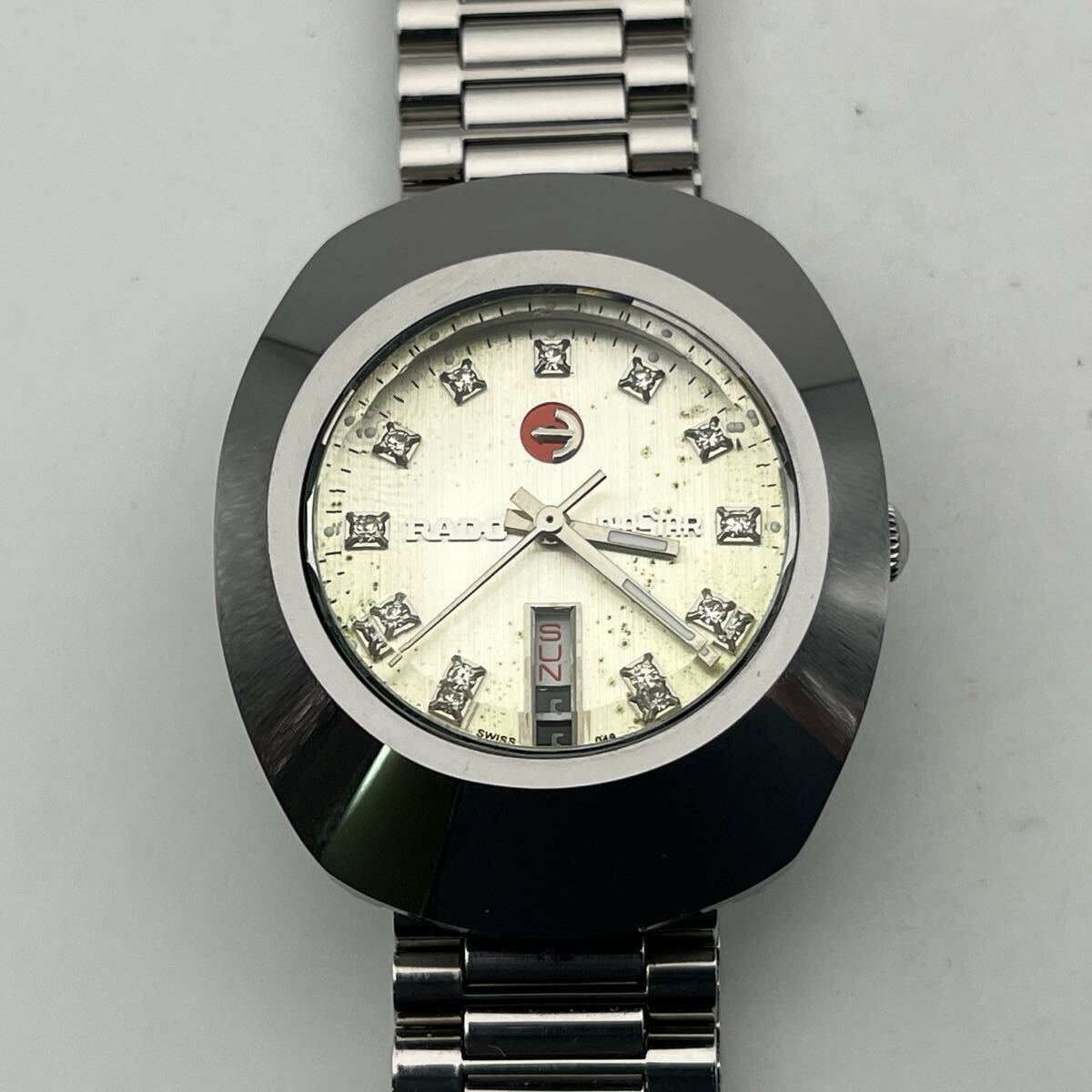 RADO DIASTAR SWISS 648.0413.3 ラドー ダイアスター ダイヤスター 自動巻き 3針 デイデイト 超硬ケース カットガラス 石付き 純正バンド