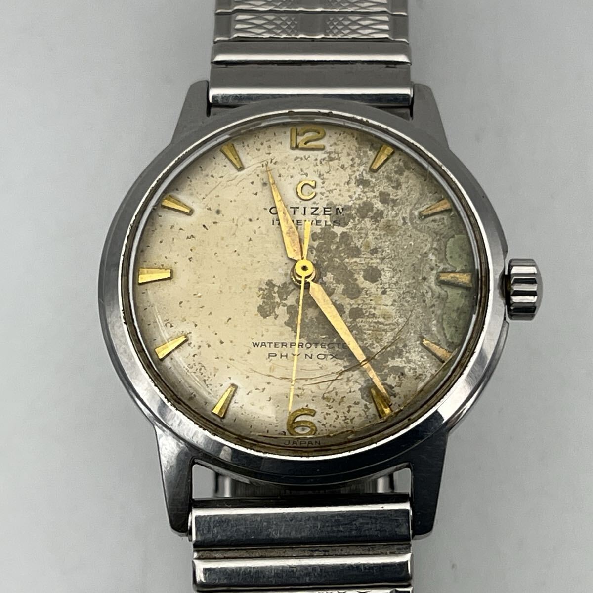 CITIZEN 17JEWELS WATERPROTECTED PHYNOX 13752 ANTIMAGNETIC ALL STAINLESS STEEL シチズン フィノックス 手巻き 3針 動作品