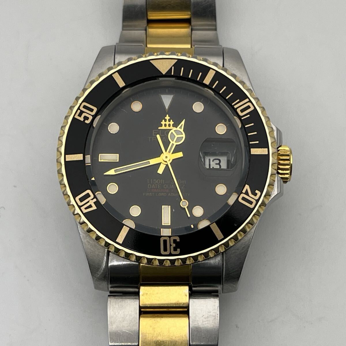 ELGIN TREASURE 1150ft=350m DATE QUARTZ SUBMARINE FLEET FIRST LORD ADMIRALTY SWISS MVT FK-272 エルジン ダイバーズウォッチ 動作品