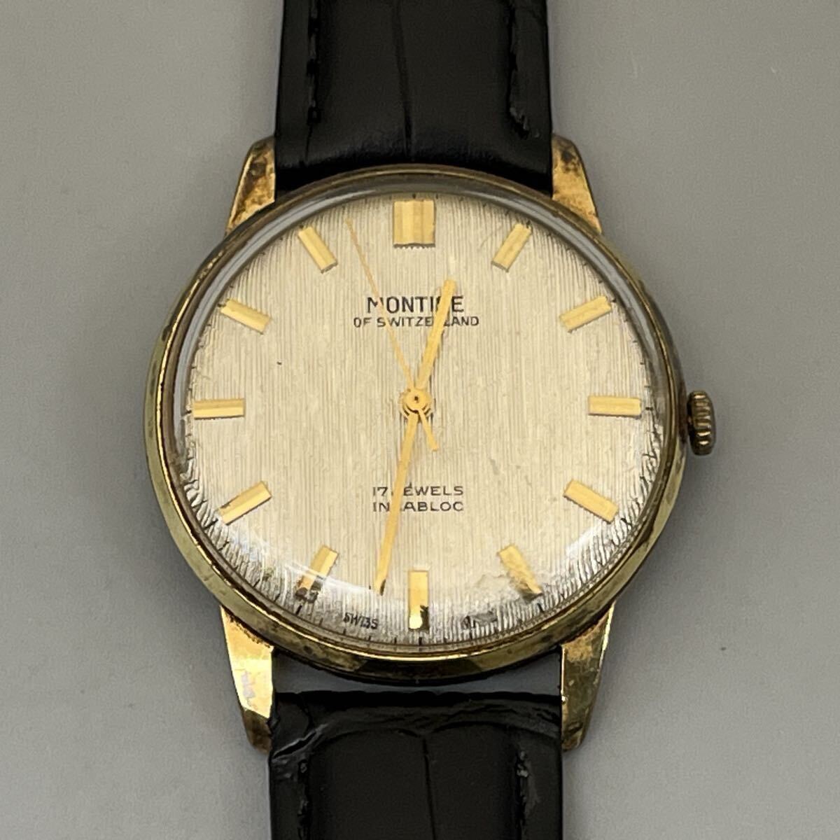 MONTINE OF SWITZERLAND 17 JEWELS INCABLOC STAINLESS STEEL BACK SWISS MADE モンティーン 手巻き アンティーク 動作品 新品バンド交換済
